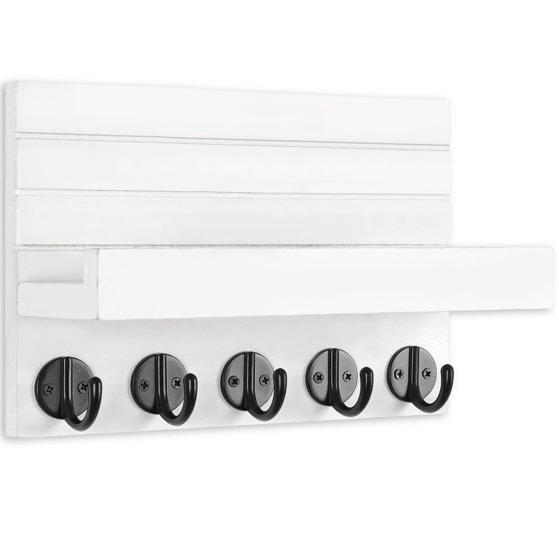 Lwenki Key Holder for Wall, Decorative Key and Mail Holder with Shelf Has Large Key Hooks for Bags, Coats, Umbrella - Paulownia Wood Key Hanger with Mounting Hardware (9.8”W x 6.7”H x 4.2”D) - Image 2